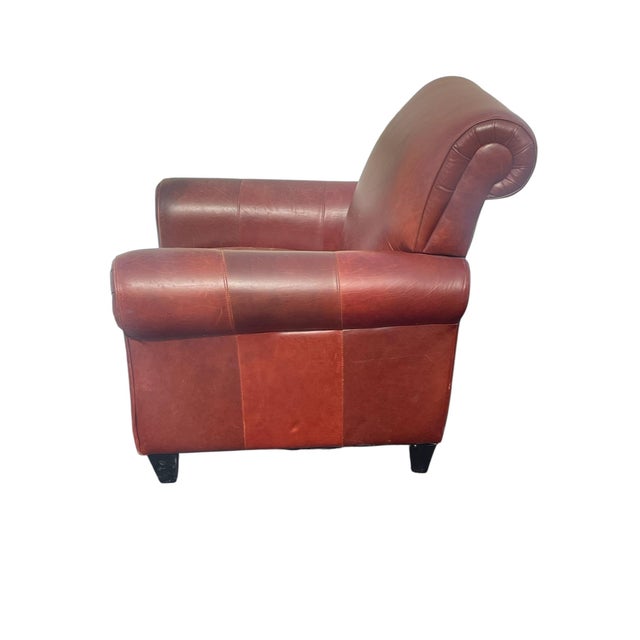1980s Large Contemporary Art Deco Style Leather Club Chair & Ottoman Set For Sale - Image 4 of 7