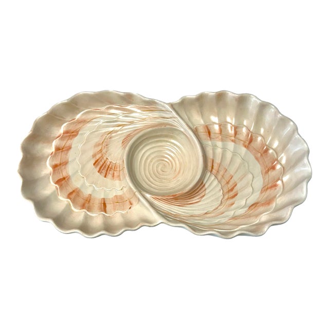 Mid 20th Century Mid Century Modern Fitz and Floyd Chip and Dip Seashell Serving Platter For Sale