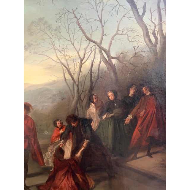 Antique Oil on Canvas Painting "A Skating Party" by Augustine Dallemagne For Sale - Image 15 of 18