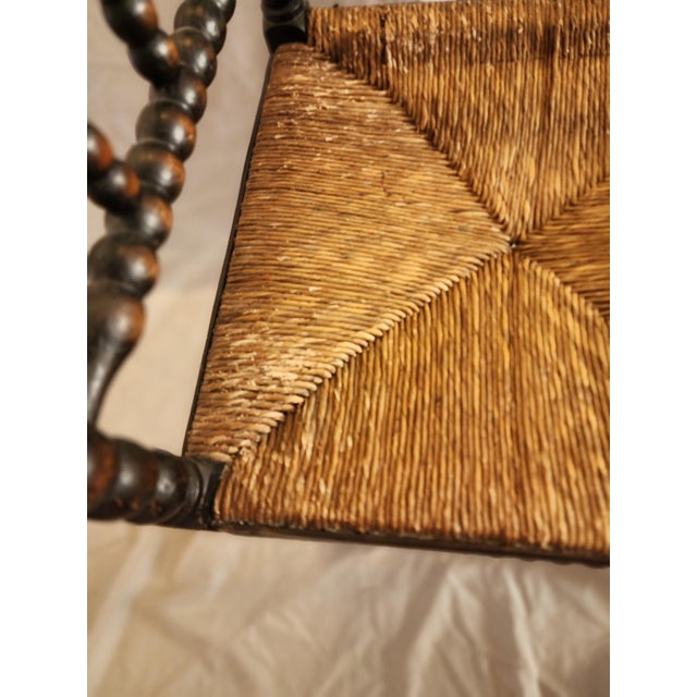 Brown Antique Bobbin Corner Chair, Rush Seat Chair, Spanish Colonial Style, Woven Seat Armchair, Primitive Wooden Chair For Sale - Image 8 of 13