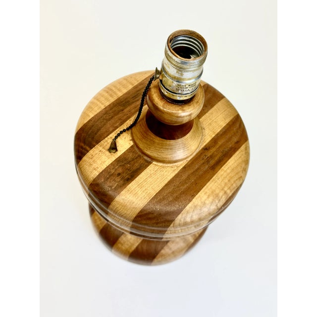 2-Toned Striped Wooden Table Lamp For Sale - Image 9 of 11