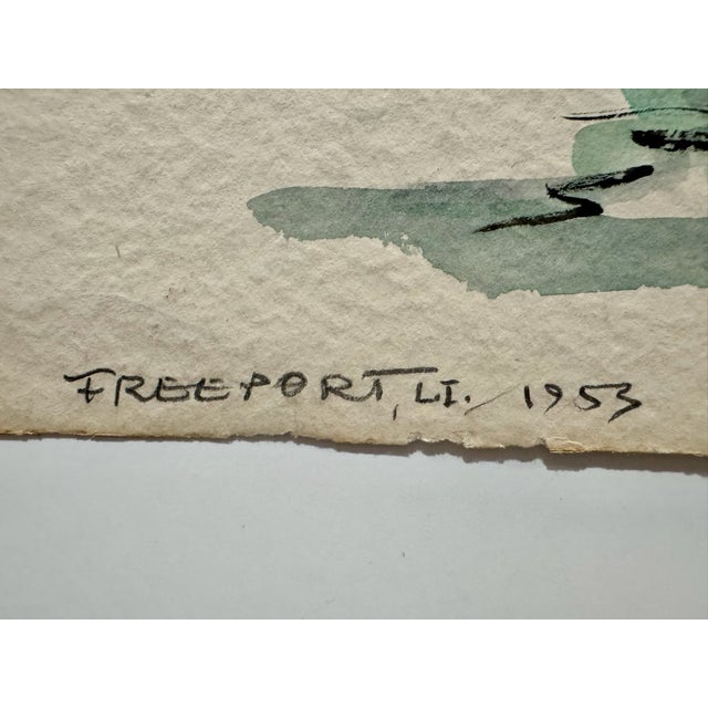 Henry Emil Salloch Original Watercolor on Paper Freeport, Long Island. 1953. For Sale - Image 4 of 7