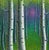 This artwork depicts a serene forest scene, where slender birch trees rise amidst a vibrant, dreamlike background infused...