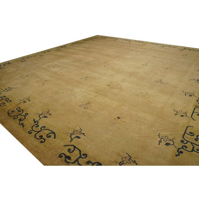 Contemporary Beautiful Genuine Antique Chinese Mongolian Rug Decorated With Simple Folitate Pattern For Sale - Image 3 of 7