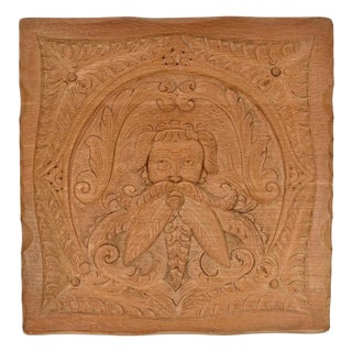 Vintage French Oak Wood Carved Wall Decor Panel For Sale