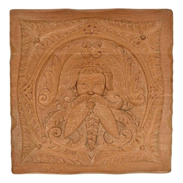 Vintage French Oak Wood Carved Wall Decor Panel For Sale
