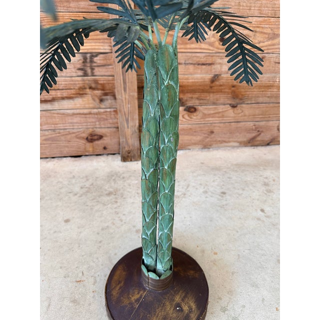 Celadon Vintage Coastal Metal Tole Patinated Palm Tree Decorative Object For Sale - Image 8 of 12