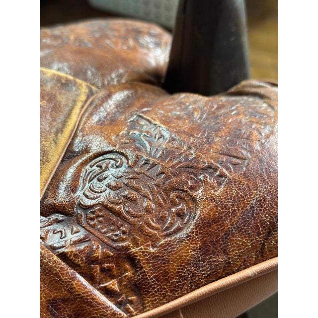Mid-Century Egyptian Tooled Leather & Hardwood Camel Saddle Footstool For Sale - Image 9 of 9