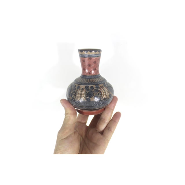 Pink Vintage Signed Tonala Mexican Burnished Clay Vase, Jímón O. Juarez Signed by Artist, Hand Painted Pottery For Sale - Image 8 of 9