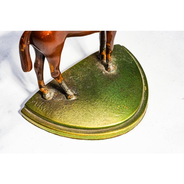 Colorful Horse Jockey Antique Cold Painted Bronze Sculpture Statue Bookends Equestrian For Sale - Image 12 of 18