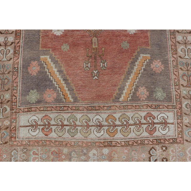 Sky Blue Vintage Turkish Oushak Rug With Terracotta Field and Geometric Medallion For Sale - Image 8 of 11