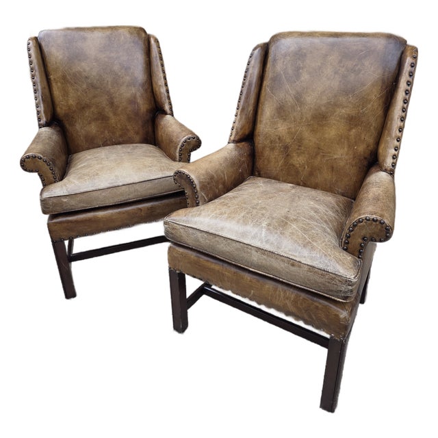 Pair of Henredon Leather Armchairs For Sale