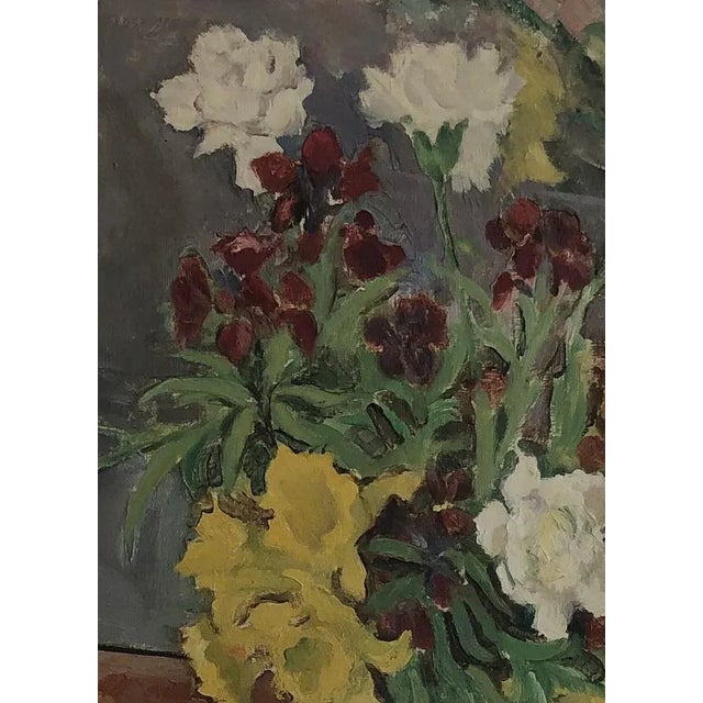 1920s Benjamin II Vautier, Nature morte fleurs en vase au Napperon, 1925, Oil on Canvas For Sale - Image 5 of 8
