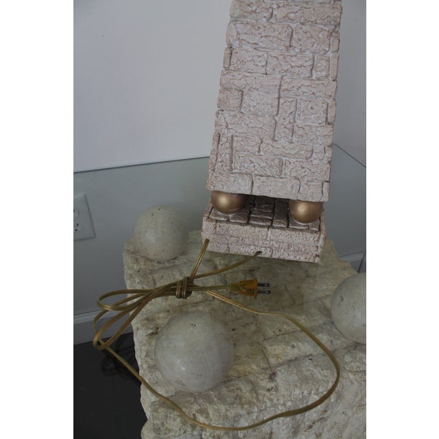 Off-white Vintage 80's Faux Stone Pyramid Table Lamp For Sale - Image 8 of 9