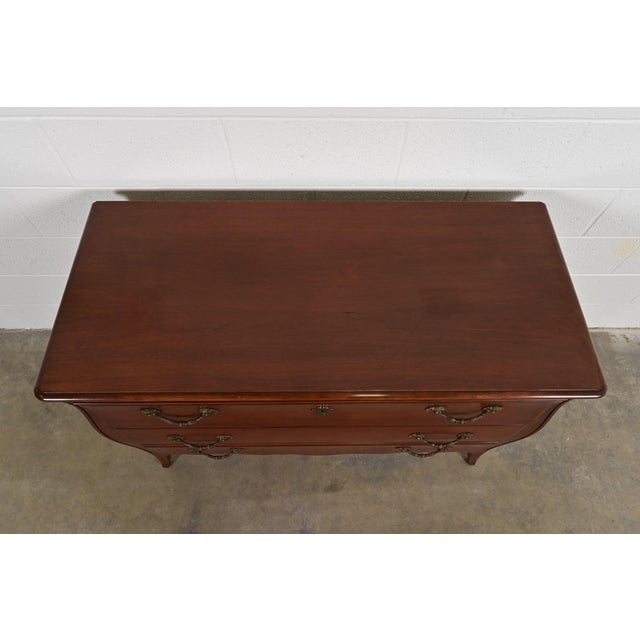John Widdicomb Style French Provincial Louis XV Carved Cherry Wood Commode or Chest of Drawers, Circa 1940s For Sale - Image 10 of 13