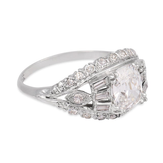 1930s 1930s Art Deco Gia 1.51 Carat Old Mine Cut Diamond Platinum Engagement Ring, Size 8 For Sale - Image 5 of 8