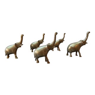 A Quintet of Vintage Brass Elephants: Symbols of Enduring Grace For Sale
