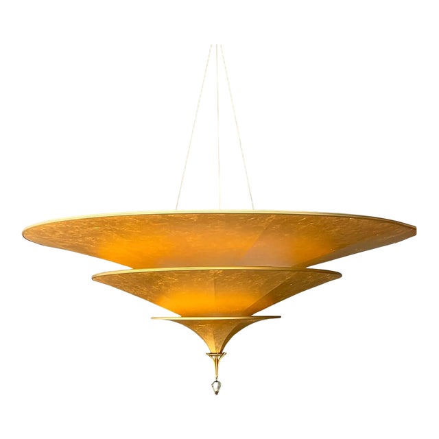 Vintage Italian Fortuny “Icaro” ThreeTiered Gold Fiber Chandelier For Sale