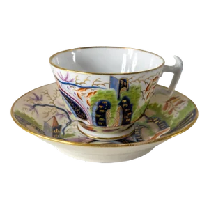 19th Century English Staffordshire Chinoiserie Style Teacup and Saucer