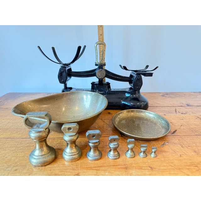 English Vintage Librasco Cast Iron & Brass Balance Scale, W/ Weights For Sale - Image 3 of 14