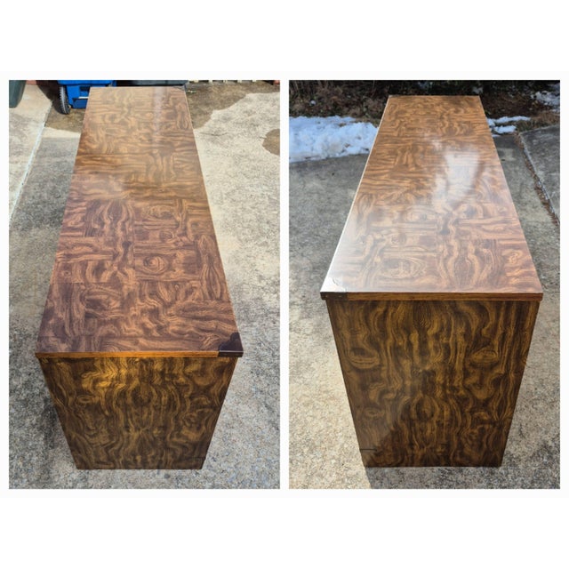Dixie 1970s Campaign Style Laminate 9-Drawer Dresser W/ Brass Hardware For Sale - Image 4 of 9