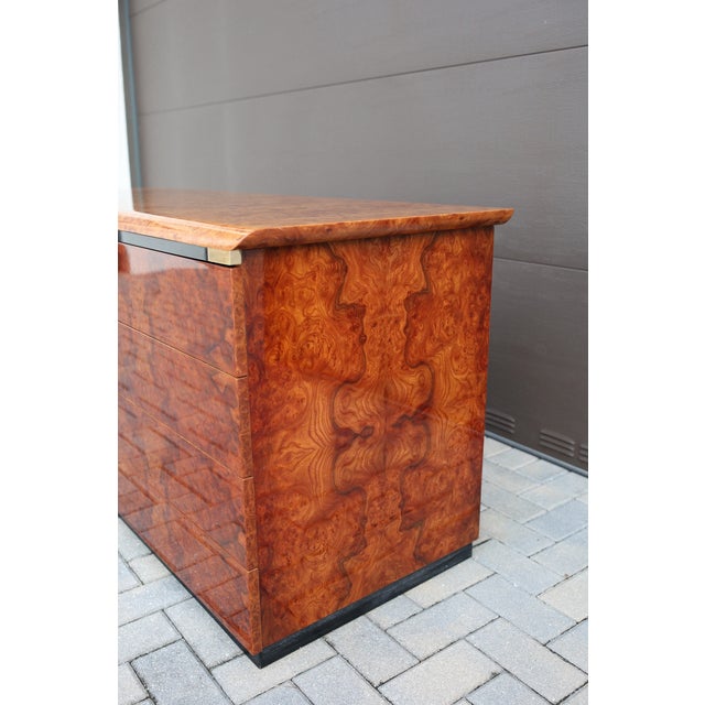 Italian Credenza in High Gloss Burl and Brass, Italy - 1970's For Sale - Image 11 of 12