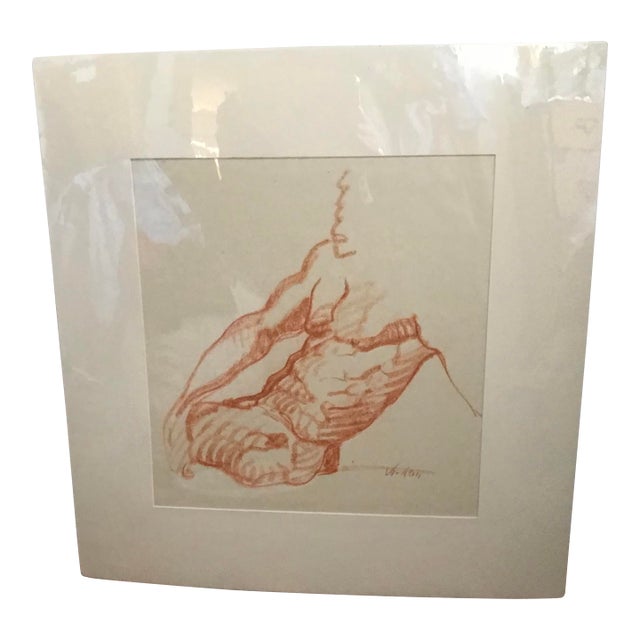 1970s Conte Signed Study of a Male Nude For Sale