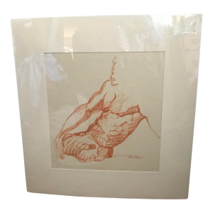 1970s Conte Signed Study of a Male Nude