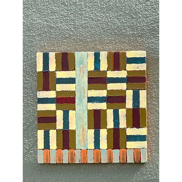 Vintage Original Abstract Geometric Oil on Board For Sale In West Palm - Image 6 of 12