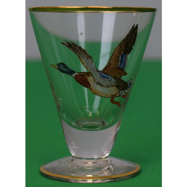 Glass Set X 6 Cyril Gorainoff Sherry Glasses W/ Enamel Hand Painted Waterfowl Birds For Sale - Image 7 of 9
