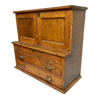 Early 1900s Oak Counter Top Hardware Cabinet For Sale