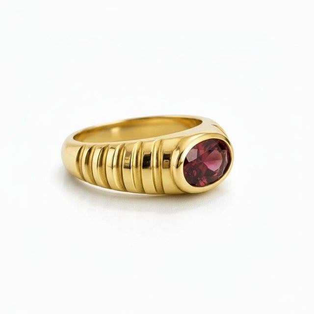 Modern Oval Bezel Garnet Ring for Men Silver, Gold, Size 10 For Sale - Image 3 of 5