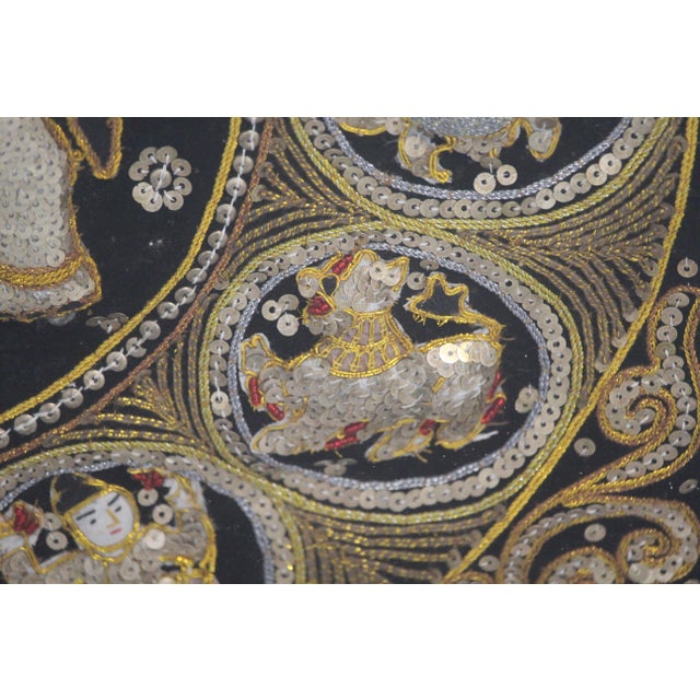 Black Embroidered Elephant Kalaga Wall Tapestry, 1980s For Sale - Image 8 of 16