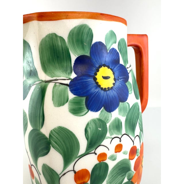 Vintage Czech Hand-Painted Floral Pitcher – Czechoslovakia Folk Art Pottery Jug For Sale - Image 4 of 12