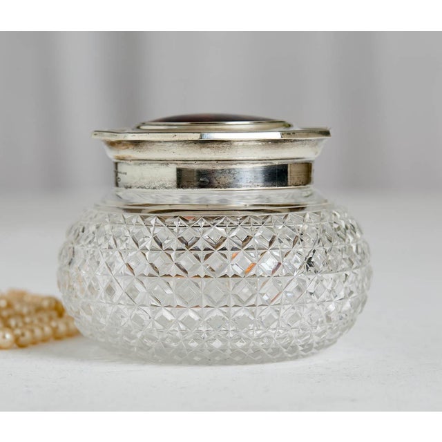 Early 20th Century Antique Mappin & Webb Tortoise, Crystal and Sterling Powder Jar For Sale - Image 5 of 7