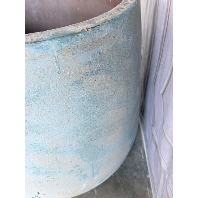 Cornflower Blue Terra Cotta Garden Urn With Verdigris Patina For Sale - Image 8 of 9