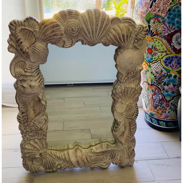 Wood Sea Shell Large Carved Wood Mirror For Sale - Image 7 of 7