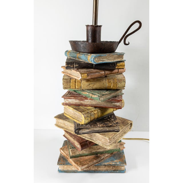 Mid-Century Carved Wood Book Stack Table Lamp For Sale - Image 4 of 10