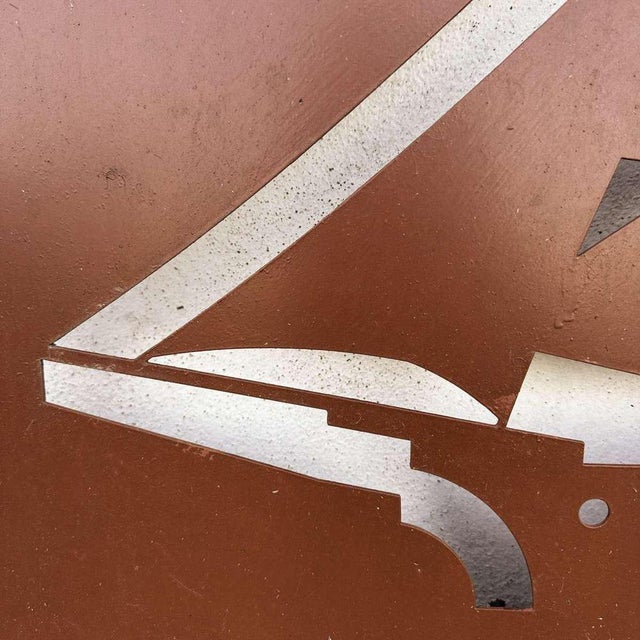 Decorative metal panel with abstract ship motif, ideal for walls Height: 78 Width: 85 Depth: 0.01 This piece is attributed...