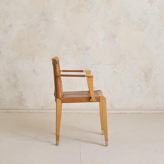 Modern ‘Aro’ Leather + Cherry Wood Armchair by Chi Wing Lo for Giorgetti - 2 Available For Sale - Image 3 of 14
