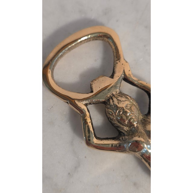Metal Late-20th-Century Indian Solid Brass Mermaid Bottle Opener With Velvet Pouch For Sale - Image 7 of 11
