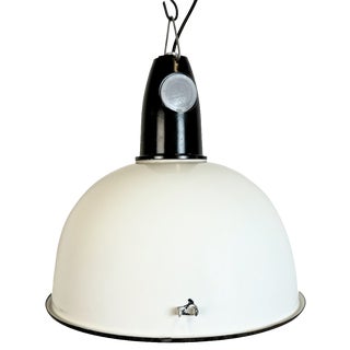 Soviet Industrial White Enamel Pendant Lamp, 1960s For Sale