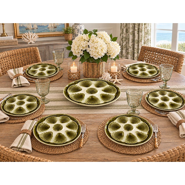 1950s French Orchies Moulin Des Loups Oyster Plates With Platter - Set of 7 For Sale - Image 17 of 17