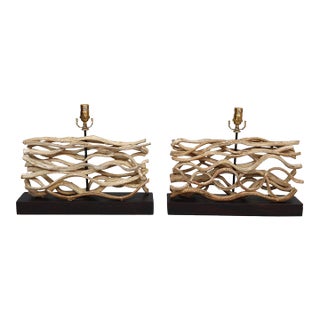 Sculptural Driftwood Table Lamps by Palecek, a Pair For Sale