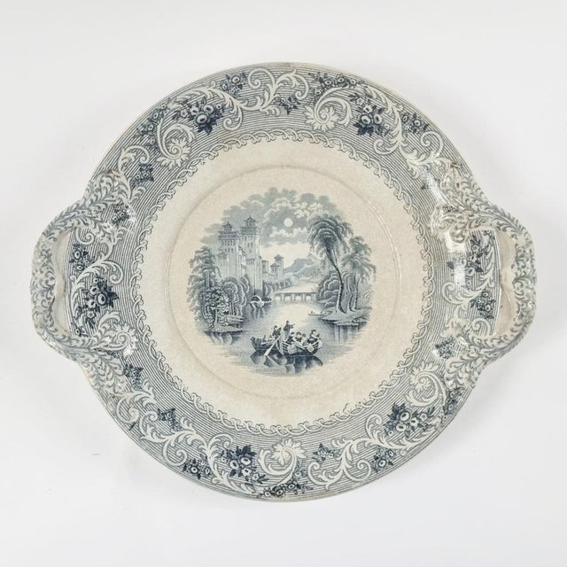 Blue Large Late 19th Century Victorian Serving Plate in Rhine Pattern, England For Sale - Image 8 of 8