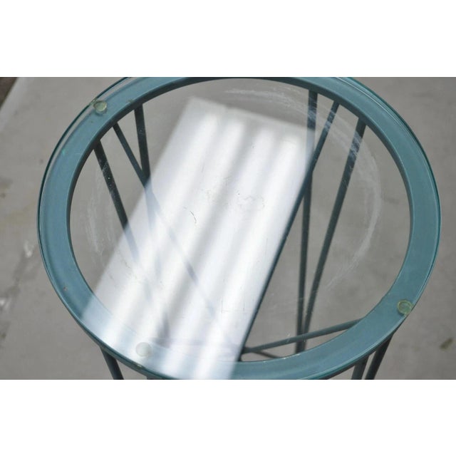 Metal Postmodern Blue Wrought Iron "Skyscraper" Glass Top Pedestal Stand Side Table For Sale - Image 7 of 10
