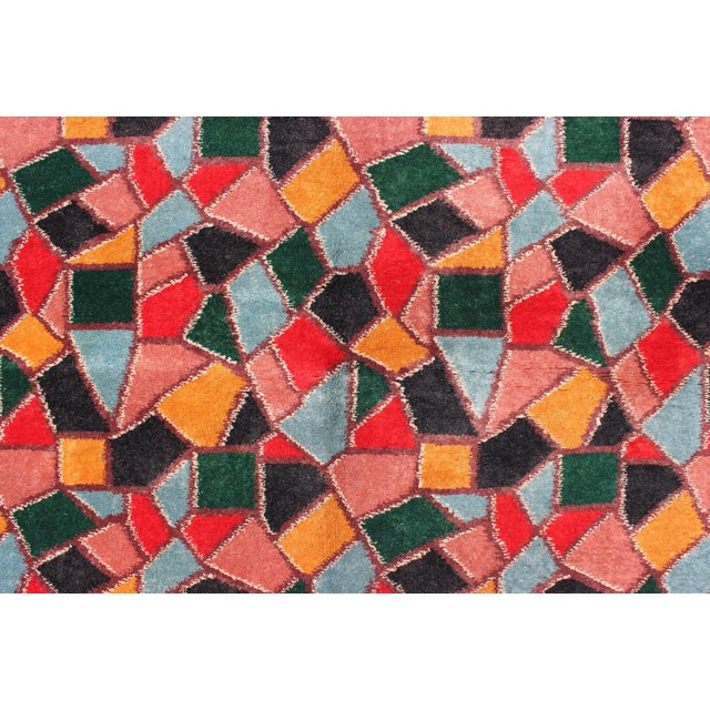 Red Mid-Century Modern Design Rug Inspired by Stained Glass & Unique Complexion For Sale - Image 8 of 12