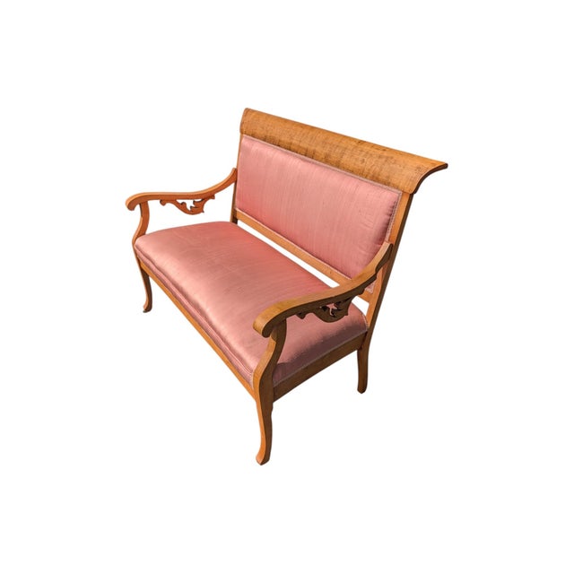 19th Century Neoclassical Empire Revival Rolled Crest Settee in Mauve Silk For Sale - Image 11 of 18