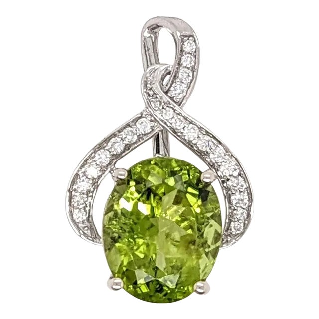 4.4ct Peridot Pendant with Earth Mined Diamonds in Solid 14K Gold Oval 11x9mm For Sale