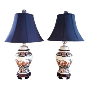 Vintage Pair of Japanese Asian Imari Porcelain Table Lamps